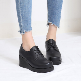 [GIRLS GOOB] Women's Lace Up Wedge Platform Fashion Shoes, Synthetic Leather - Made in KOREA